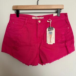 Zara High Waist Distressed Shorts Hot Pink